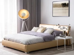 Seng med LED Ægte læder PARIS 180 x 200 cm LED Guld