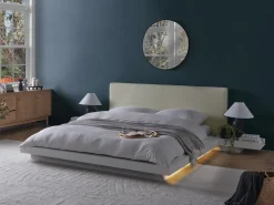 Seng med LED Kunstlæder ZEN 160 x 200 cm Hvid