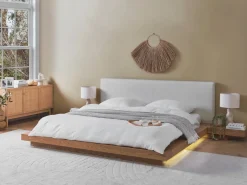 Seng med LED Kunstlæder ZEN 180 x 200 cm Naturlig ask