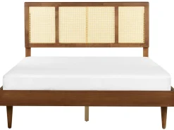 Seng med LED Rattan AURAY 160 x 200 cm Brun
