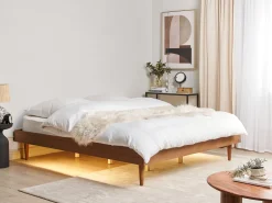 Seng med LED TOUCY 180 x 200 cm Brun ask