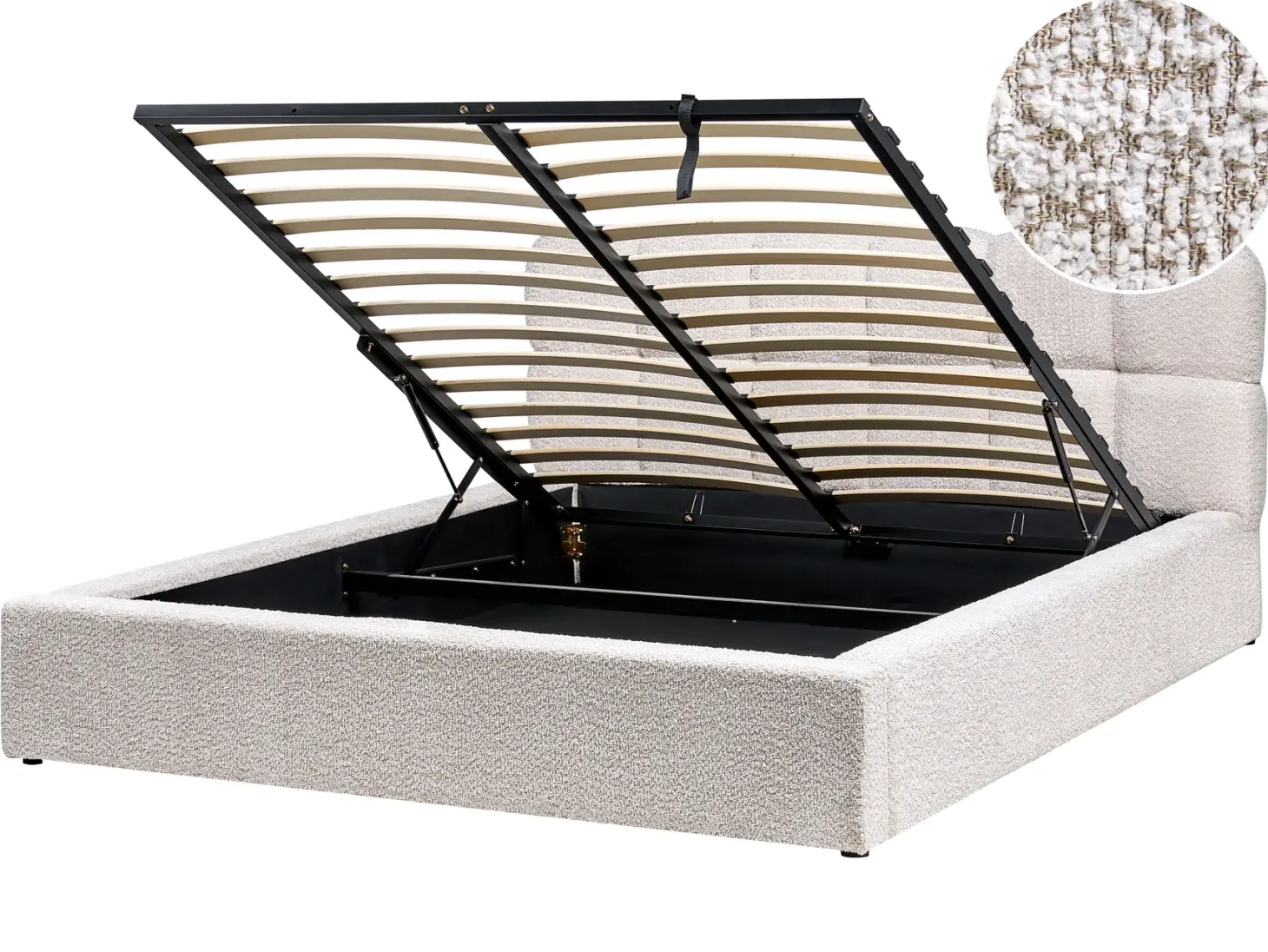Seng med opbevaring BASTON Boucle Lys Beige 160 x 200 cm