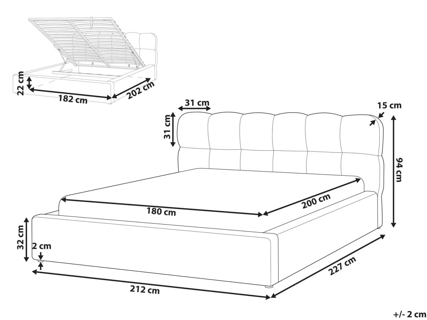 Seng med opbevaring BASTON Cremehvid 180 x 200 cm