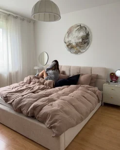 Seng med opbevaring BASTON Lys Beige 180 x 200 cm