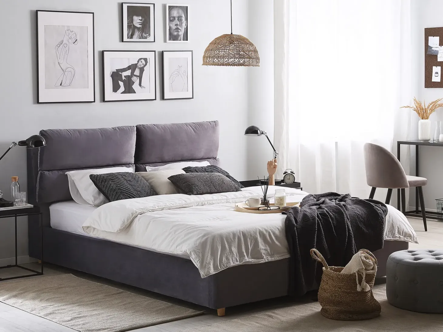 Seng med opbevaring BATILLY Velour Grå 180 x 200 cm