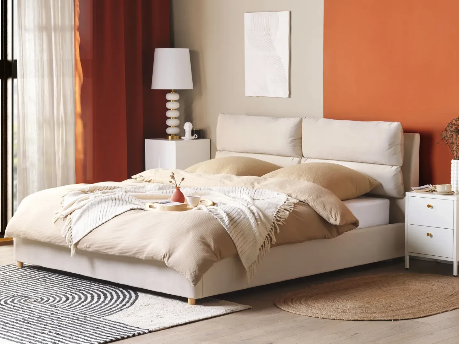 Seng med opbevaring BATILLY Velour Lys Beige 180 x 200 cm
