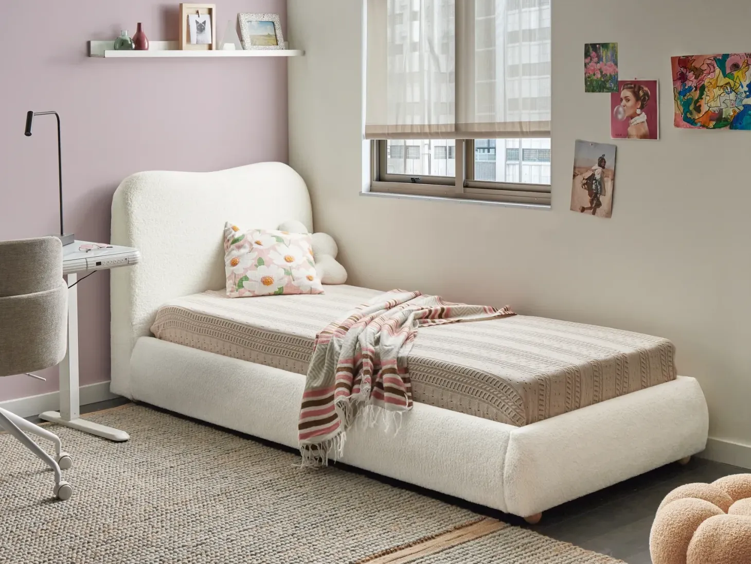 Seng med opbevaring BLAGNAC Boucle Cremehvid 90 x 200 cm