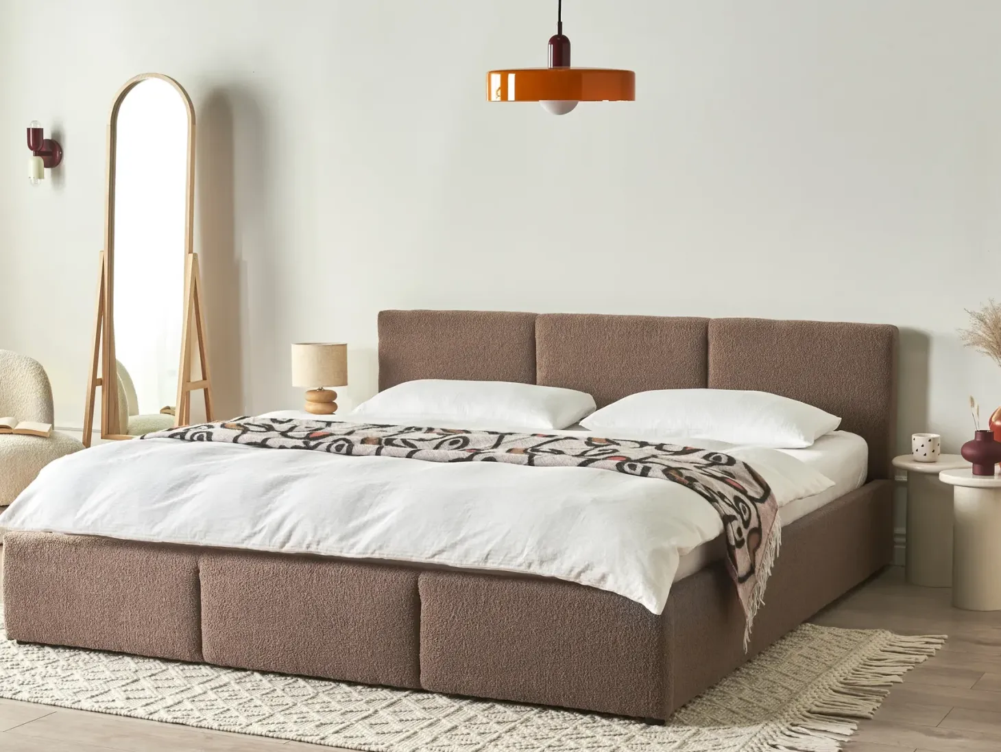 Seng med opbevaring BOUSSE Boucle Brungrå 180 x 200 cm
