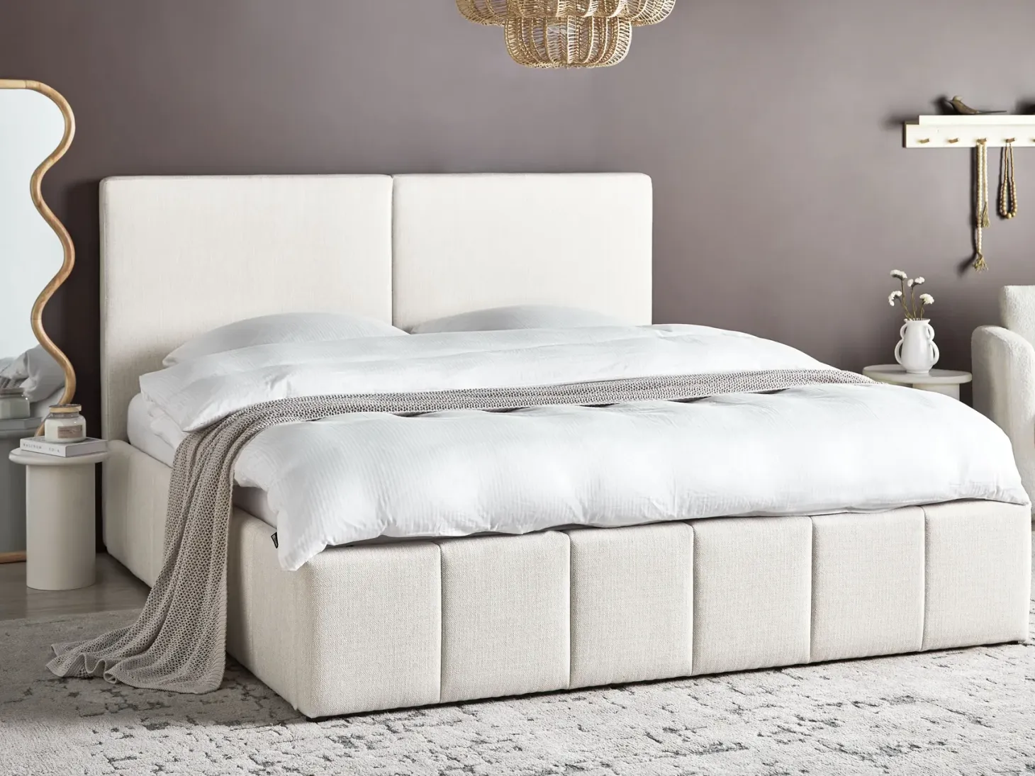 Seng med opbevaring CASTELNAVET Cremehvid 180 x 200 cm