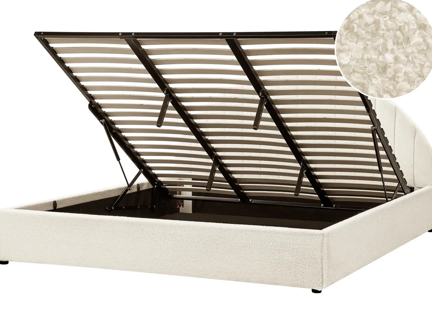 Seng med opbevaring CHADENET Boucle Cremehvid 180 x 200 cm