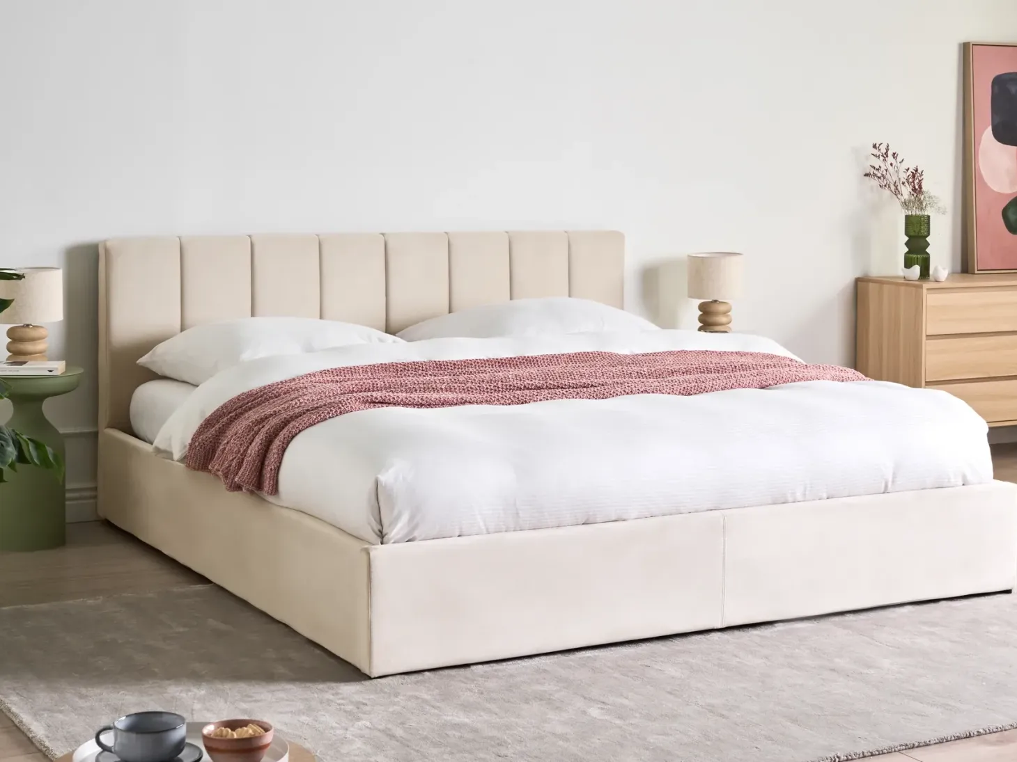 Seng med opbevaring DREUX Velour Lys Beige 180 x 200 cm