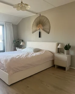 Seng med opbevaring LAVAUR Boucle Cremehvid 180 x 200 cm