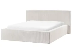 Seng med opbevaring LILLEBONNE Fløjl Lys Beige 140 x 200 cm