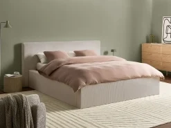 Seng med opbevaring LILLEBONNE Fløjl Lys Beige 160 x 200 cm