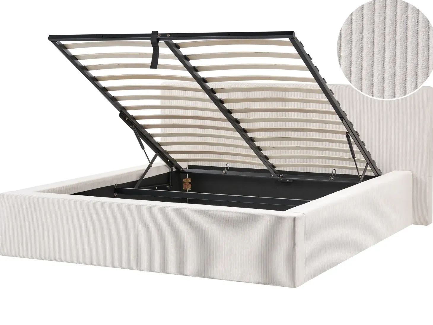 Seng med opbevaring LILLEBONNE Fløjl Lys Beige 160 x 200 cm