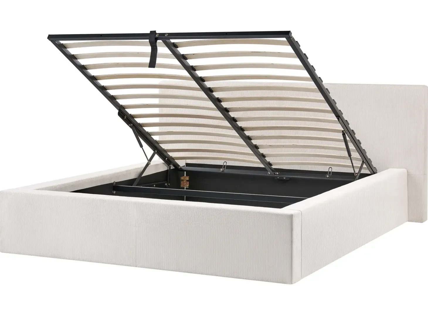 Seng med opbevaring LILLEBONNE Fløjl Lys Beige 160 x 200 cm