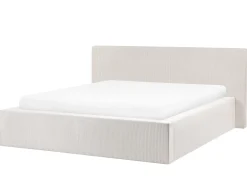 Seng med opbevaring LILLEBONNE Fløjl Lys Beige 160 x 200 cm