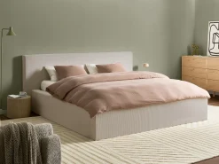 Seng med opbevaring LILLEBONNE Fløjl Lys Beige 180 x 200 cm