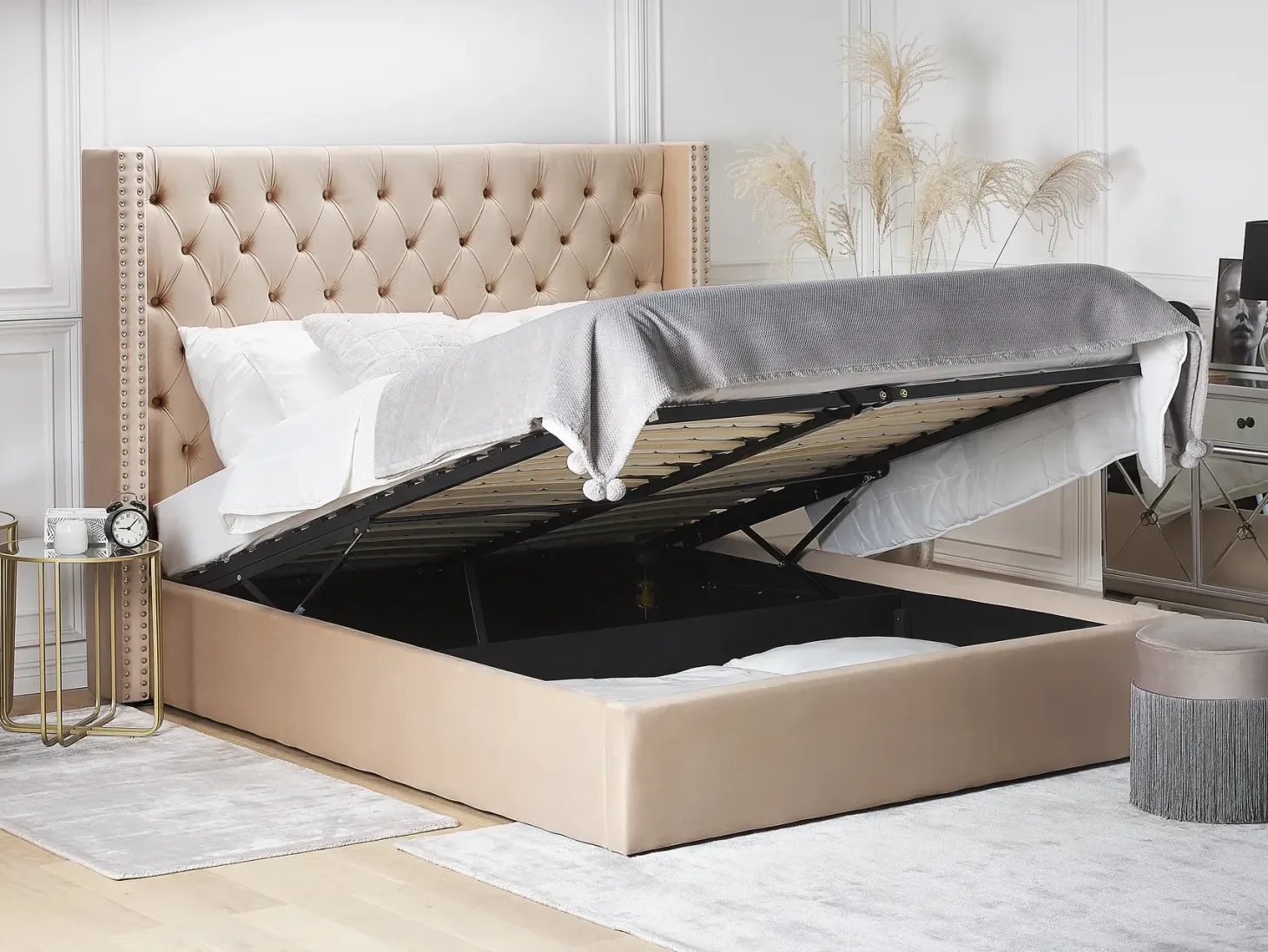 Seng med opbevaring LUBBON Velour Beige 160 x 200 cm
