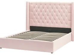 Seng med opbevaring LUBBON Velour Pastellrosa 160 x 200 cm