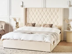 Seng med opbevaring LUBBON Velour Cremehvid 160 x 200 cm