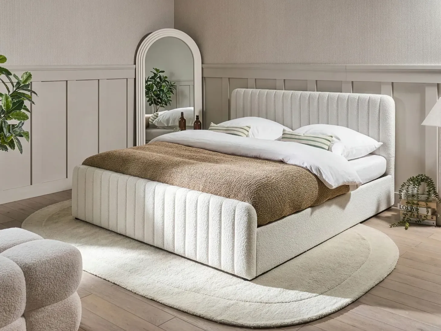 Seng med opbevaring LUNAN Boucle Hvid 180 x 200 cm