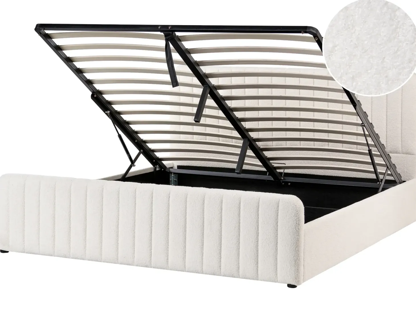 Seng med opbevaring LUNAN Boucle Hvid 180 x 200 cm