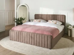 Seng med opbevaring LUNAN Boucle Brungrå 180 x 200 cm