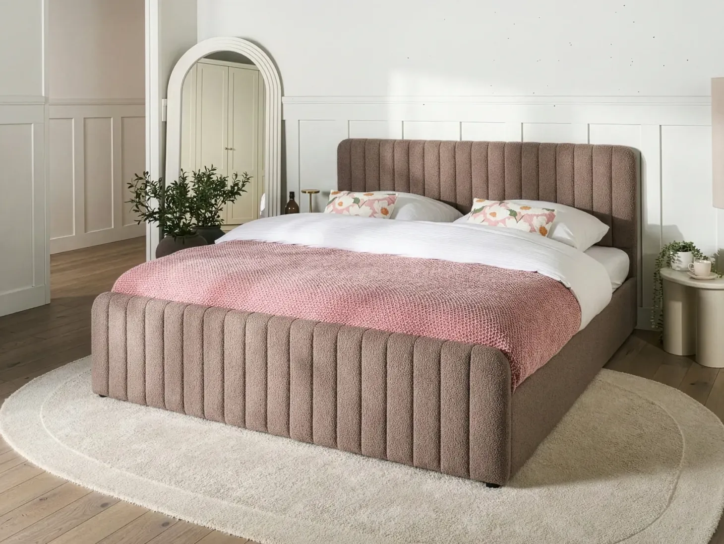 Seng med opbevaring LUNAN Boucle Brungrå 180 x 200 cm