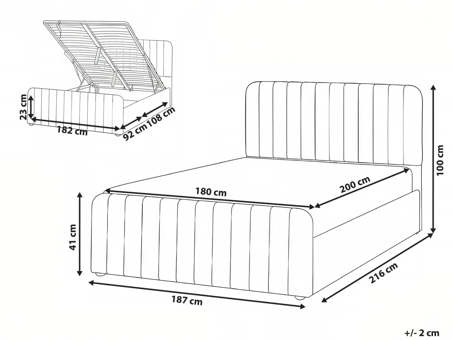 Seng med opbevaring LUNAN Pastellrosa 180 x 200 cm