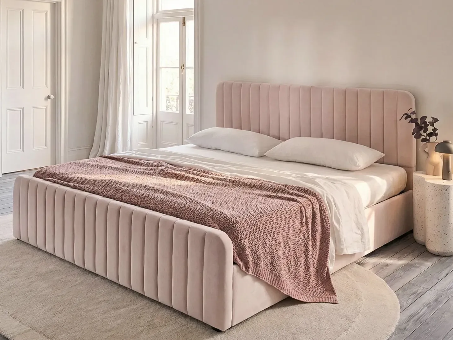 Seng med opbevaring LUNAN Pastellrosa 180 x 200 cm