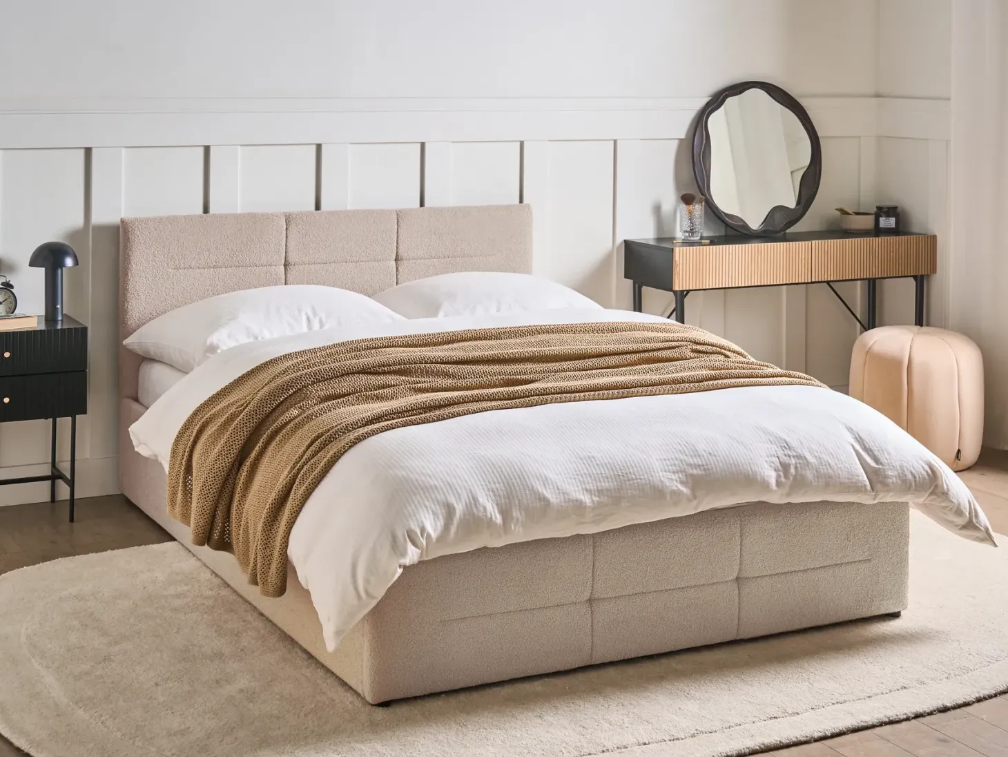 Seng med opbevaring MASSOGNES Boucle Beige 140 x 200 cm