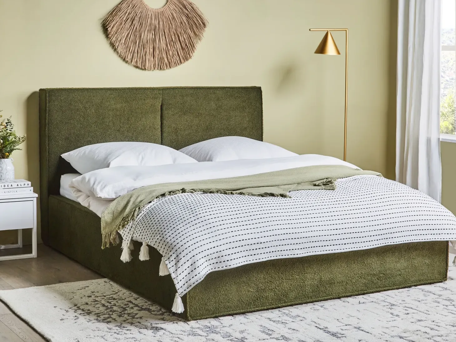 Seng med opbevaring MOISSAC Boucle Mørkegrøn 160 x 200 cm