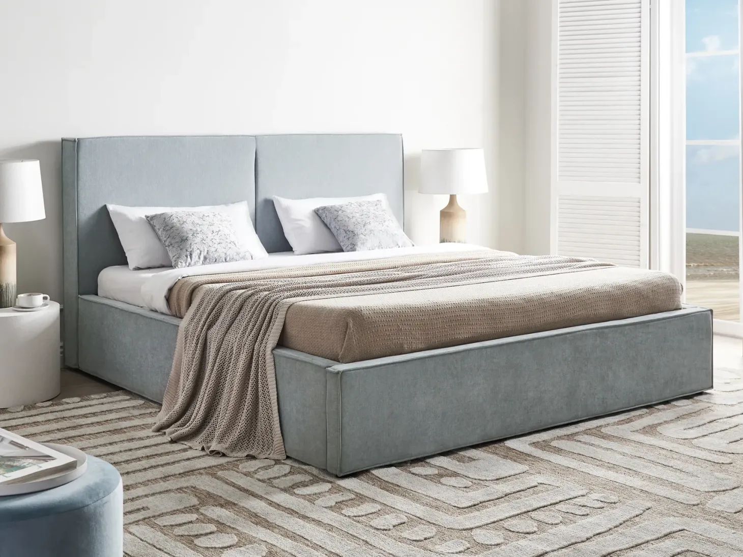 Seng med opbevaring MOISSAC Chenille Himmelblå 180 x 200 cm