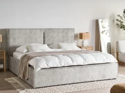 Seng med opbevaring MOISSAC Velourstrik Sort/hvid 180 x 200 cm