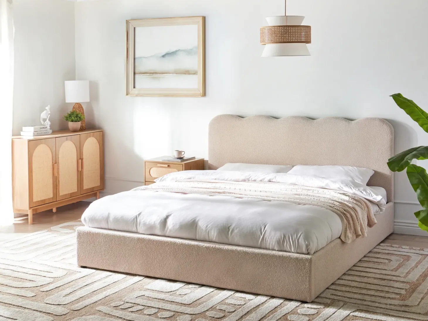 Seng med opbevaring NANTERRE Boucle Beige 180 x 200 cm