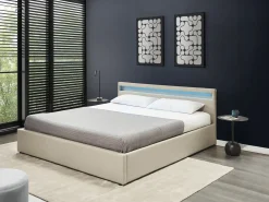 Seng med opbevaring og LED-lys ARMELLE Beige 180 x 200 cm