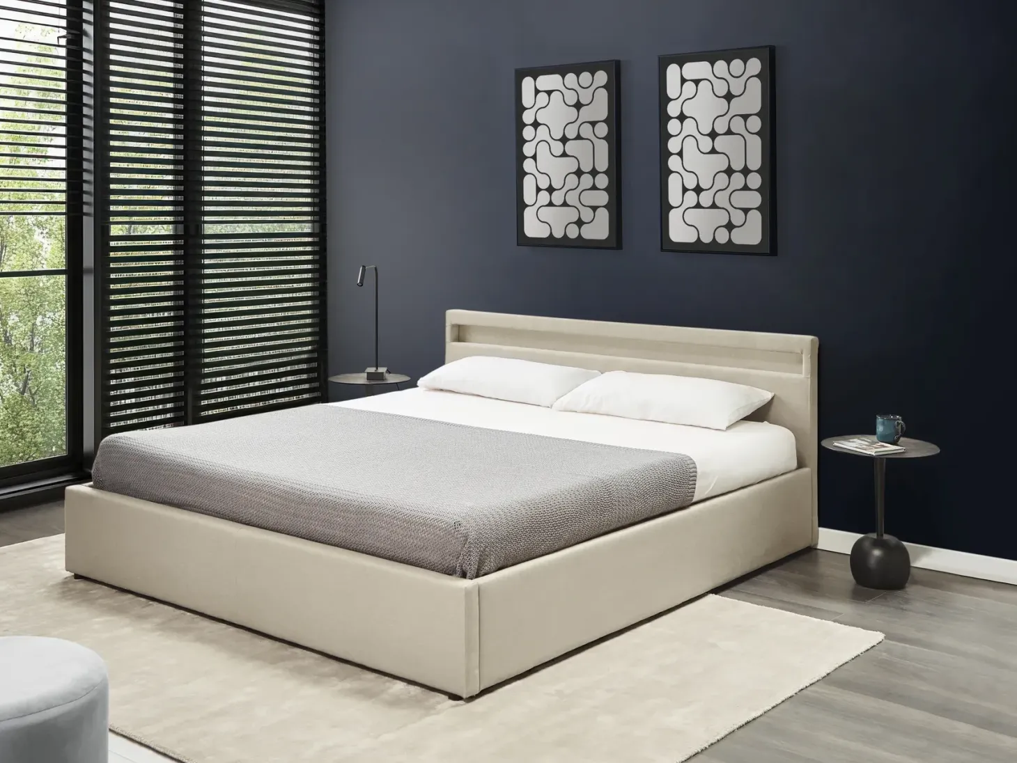 Seng med opbevaring og LED-lys ARMELLE Beige 180 x 200 cm