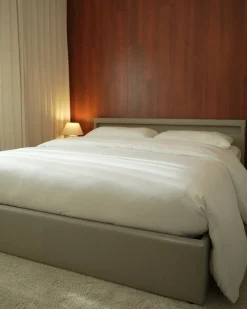 Seng med opbevaring og LED-lys ARMELLE Beige 180 x 200 cm