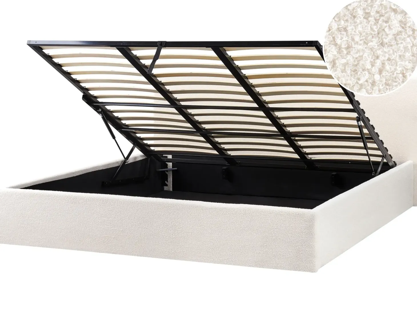 Seng med opbevaring ORBEY Boucle Cremehvid 180 x 200 cm