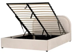 Seng med opbevaring QUILLIEN Chenille Lys Beige 140 x 200 cm