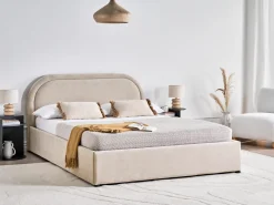 Seng med opbevaring QUILLIEN Chenille Lys Beige 140 x 200 cm