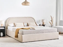 Seng med opbevaring QUILLIEN Chenille Lys Beige 160 x 200 cm