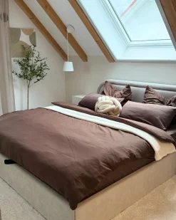Seng med opbevaring QUILLIEN Chenille Lys Beige 180 x 200 cm