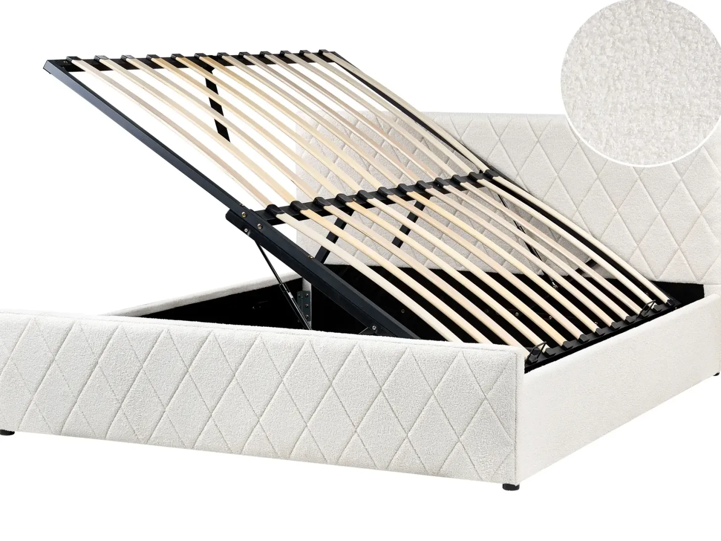 Seng med opbevaring ROCHEFORT Boucle Cremehvid 180 x 200 cm
