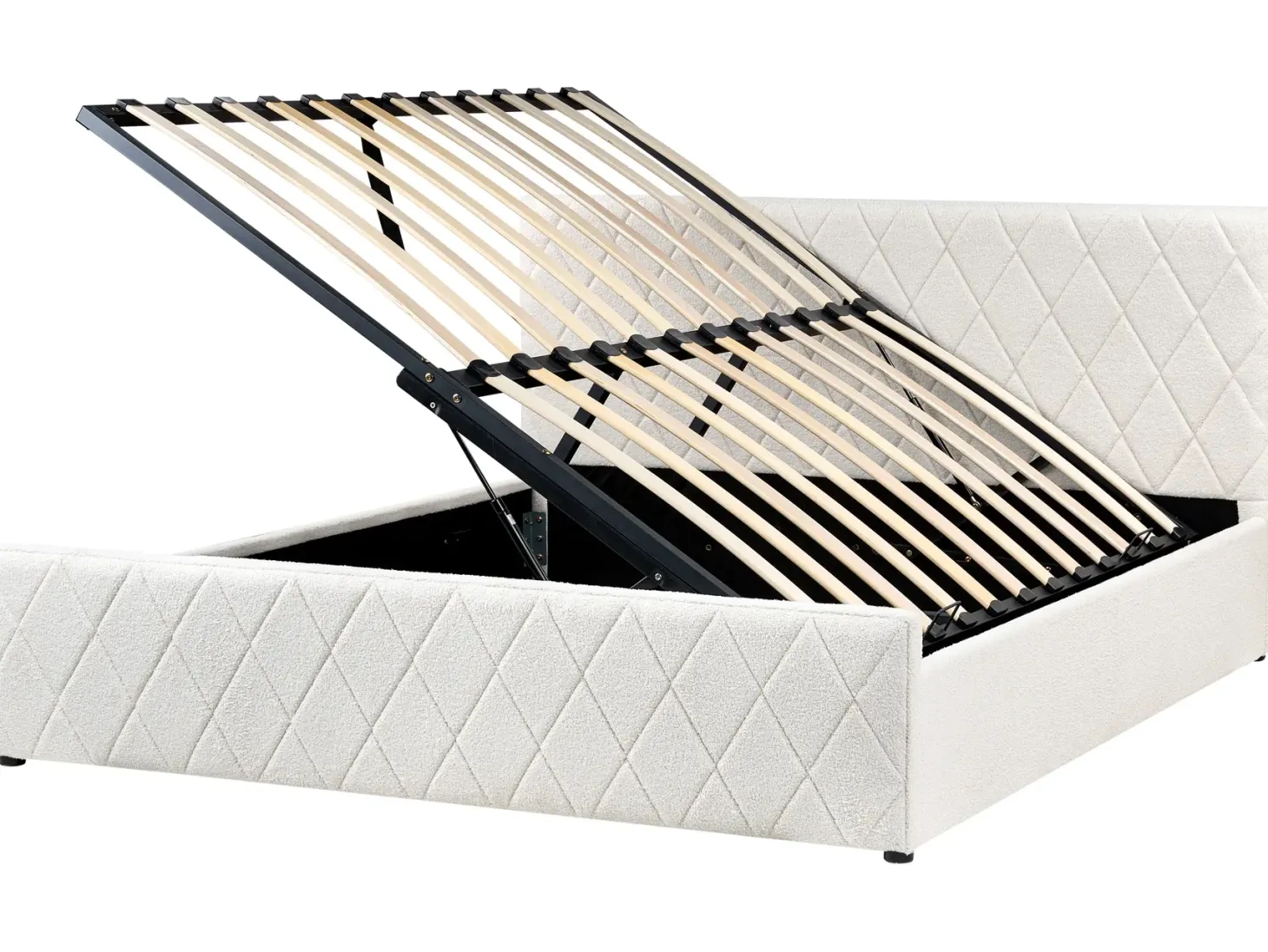 Seng med opbevaring ROCHEFORT Boucle Cremehvid 180 x 200 cm