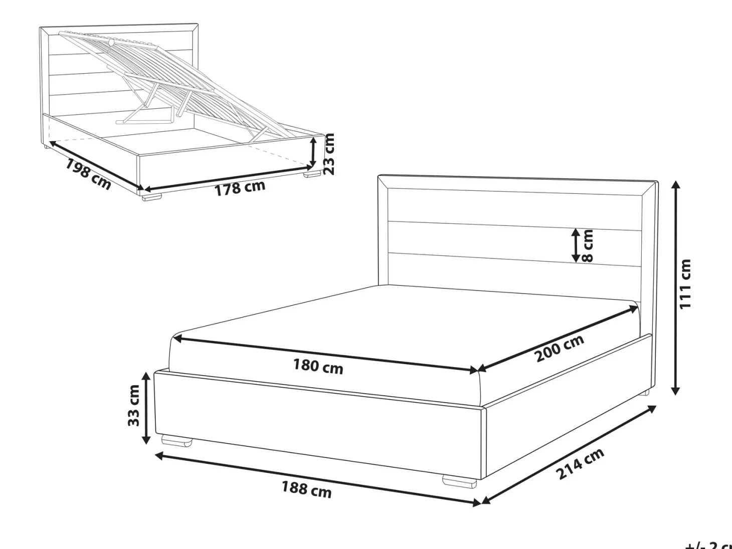 Seng med opbevaring ROUEN Lys Beige 180 x 200 cm