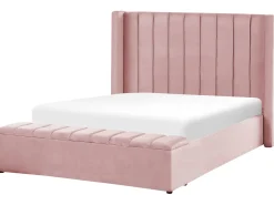 Seng med opbevaringsbænk NOYERS Velour Lyserød 140 x 200 cm