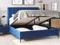 Seng med opbevaring SEZANNE Velour Navy Blå 140 x 200 cm