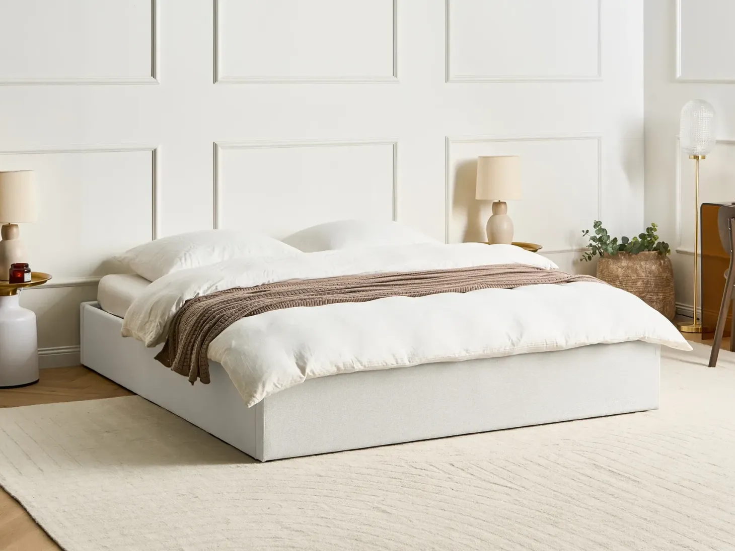 Seng med opbevaring uden gavl DINAN Lys Beige 180 x 200 cm